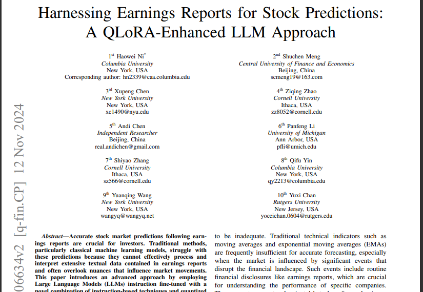 Harnessing Earnings Reports for Stock Predictions: A QLoRA-Enhanced LLM Approach
