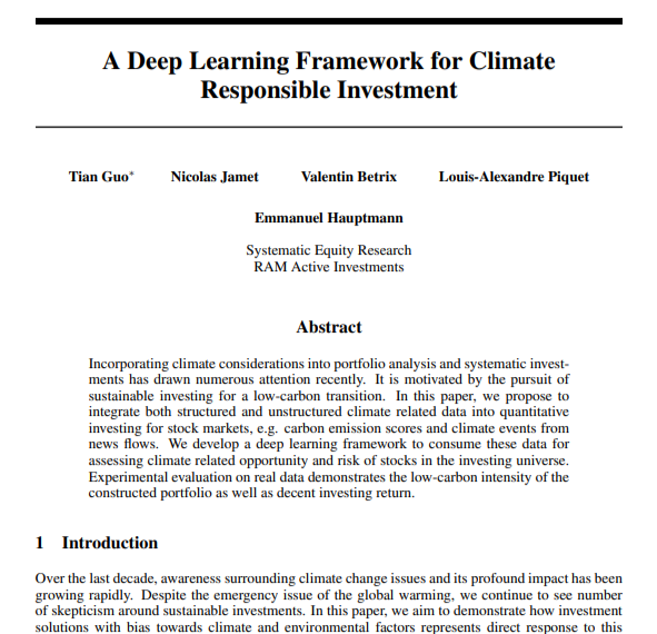 A Deep Learning Framework for Climate Responsible Investment